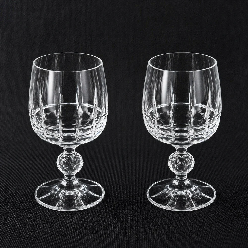 Crystalex Bohemian Crystal Belfast Wine Goblets Set of 2 Cut Glass 5.75 inch